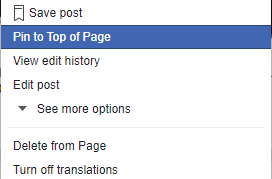 Pin to Top of Page on facebook