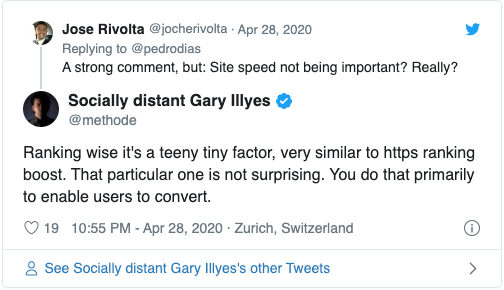 Gary Illyes tweet about page speed ranking factor
