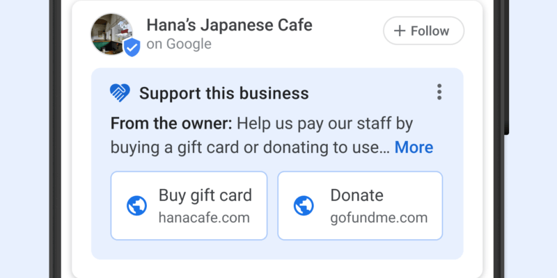 Gift card and donate links on Google My Business