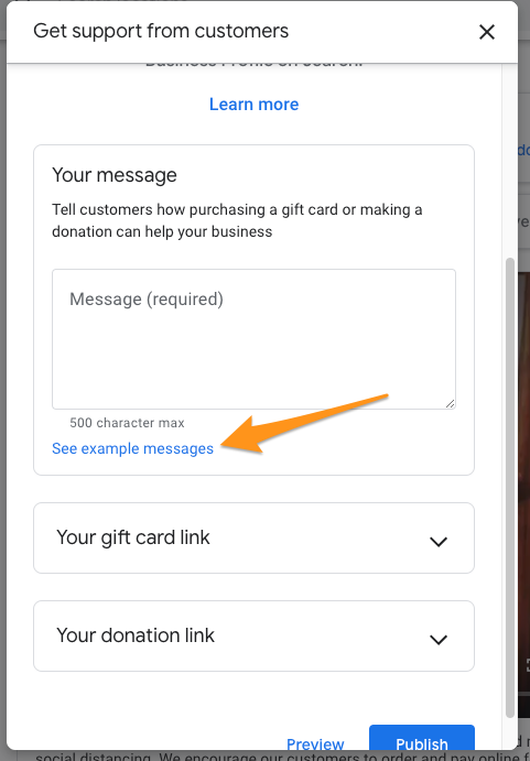 Message examples for COVID-19 in Google My Business